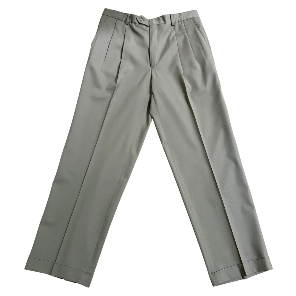 Ralph Lauren Mens 32x30 Tan 100% Wool Pleated Cuffed Dress Pants Beige Slacks